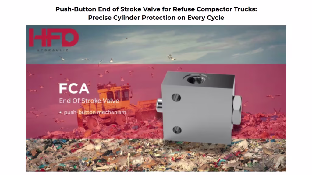 HFD Stroke end valve for refuse compactor article HFD Hydraulic Valves